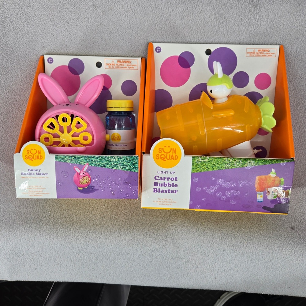 Sun Squad Bunny Bubble Maker & Light-Up Carrot Bubble Blaster Kids Toys Set